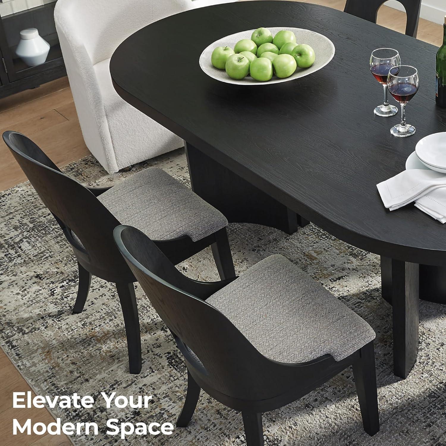 imageSignature Design by Ashley Rowanbeck Contemporary Armless Herringbone Upholstered Dining Chair Set of 2 Black ampamp Light Gray