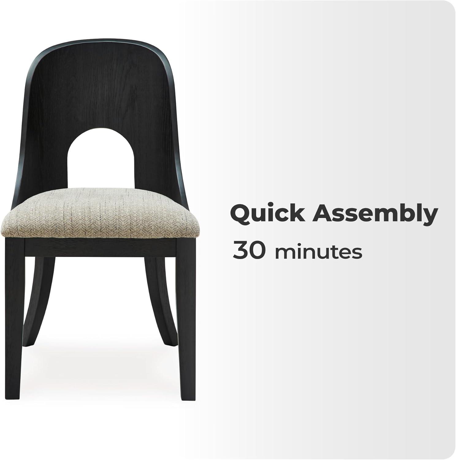 imageSignature Design by Ashley Rowanbeck Contemporary Armless Herringbone Upholstered Dining Chair Set of 2 Black ampamp Light Gray