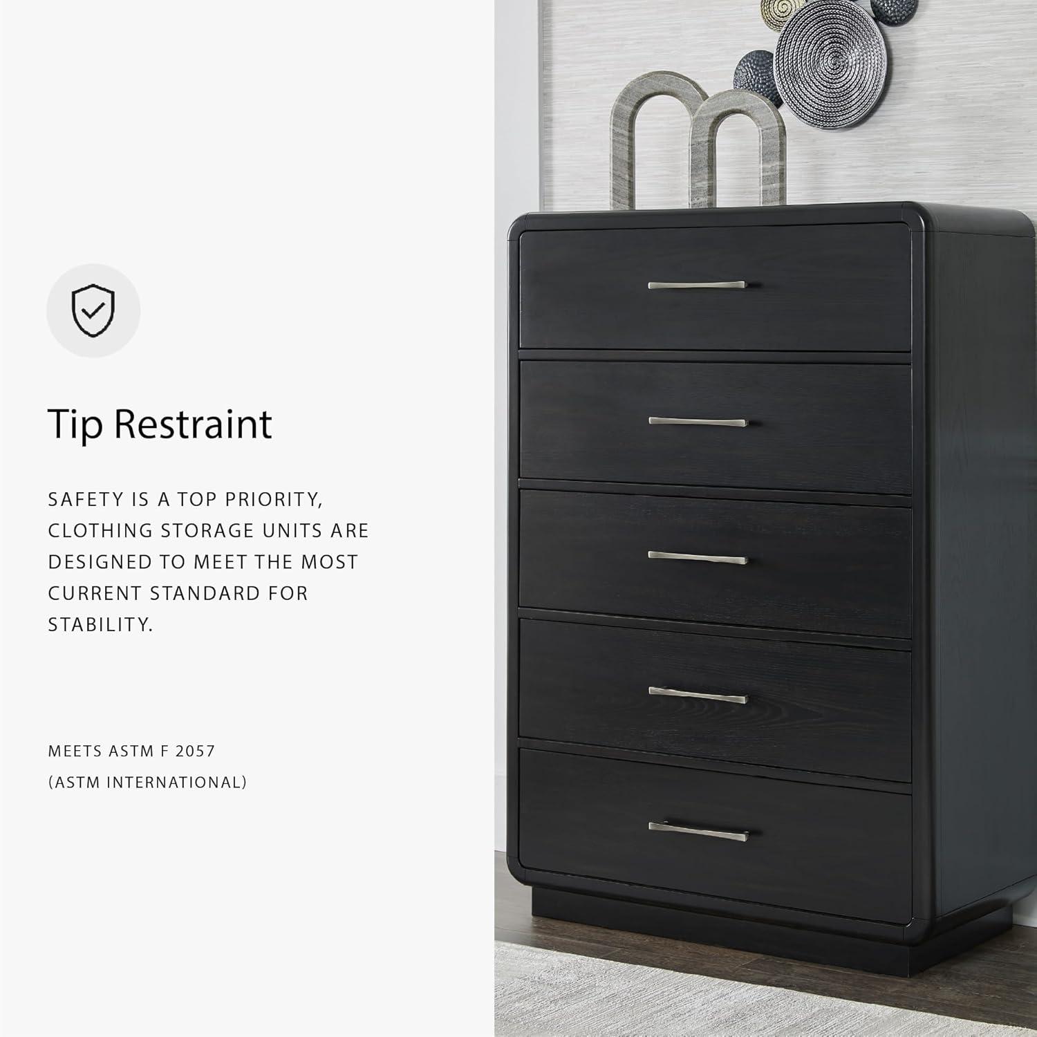 imageSignature Design by Ashley Rowanbeck Modern 7 Drawer Dresser with FeltLined Top Drawer and Safety Stop for Bedroom Black5 Drawer Chest