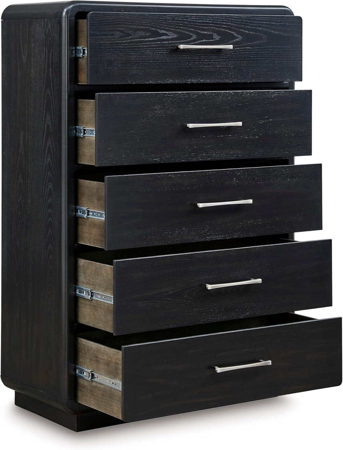 imageSignature Design by Ashley Rowanbeck Modern 7 Drawer Dresser with FeltLined Top Drawer and Safety Stop for Bedroom Black5 Drawer Chest