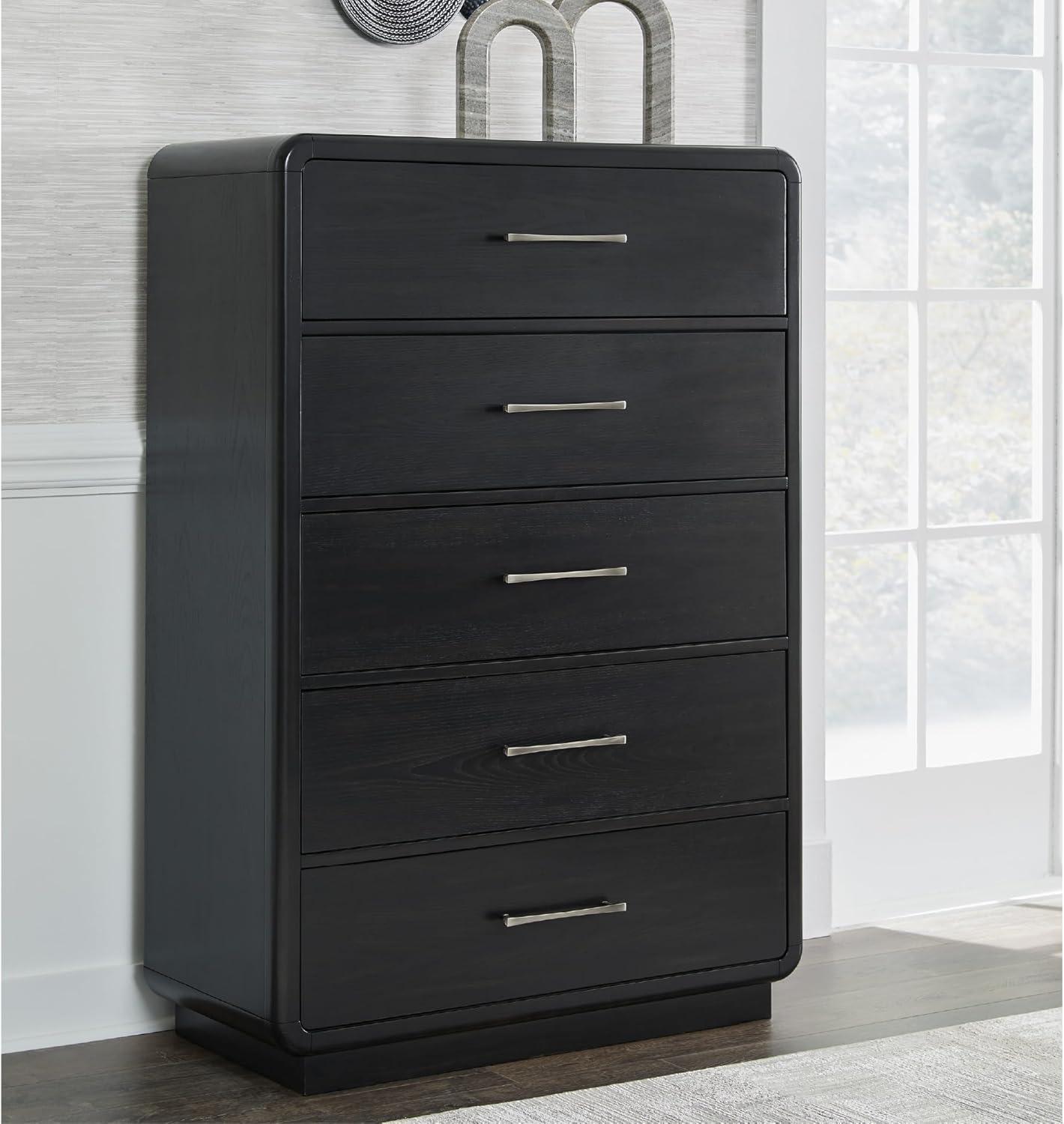 imageSignature Design by Ashley Rowanbeck Modern 7 Drawer Dresser with FeltLined Top Drawer and Safety Stop for Bedroom Black5 Drawer Chest
