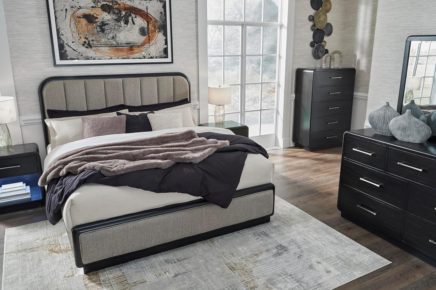 imageSignature Design by Ashley Rowanbeck Modern 7 Drawer Dresser with FeltLined Top Drawer and Safety Stop for Bedroom Black5 Drawer Chest