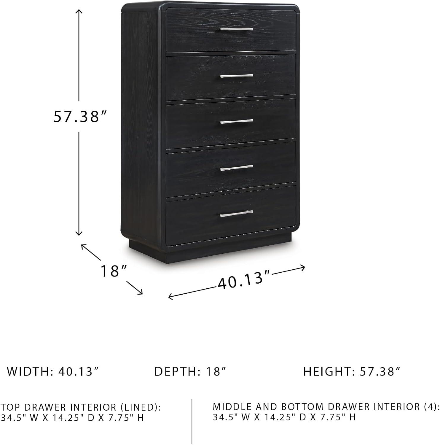 imageSignature Design by Ashley Rowanbeck Modern 7 Drawer Dresser with FeltLined Top Drawer and Safety Stop for Bedroom Black5 Drawer Chest