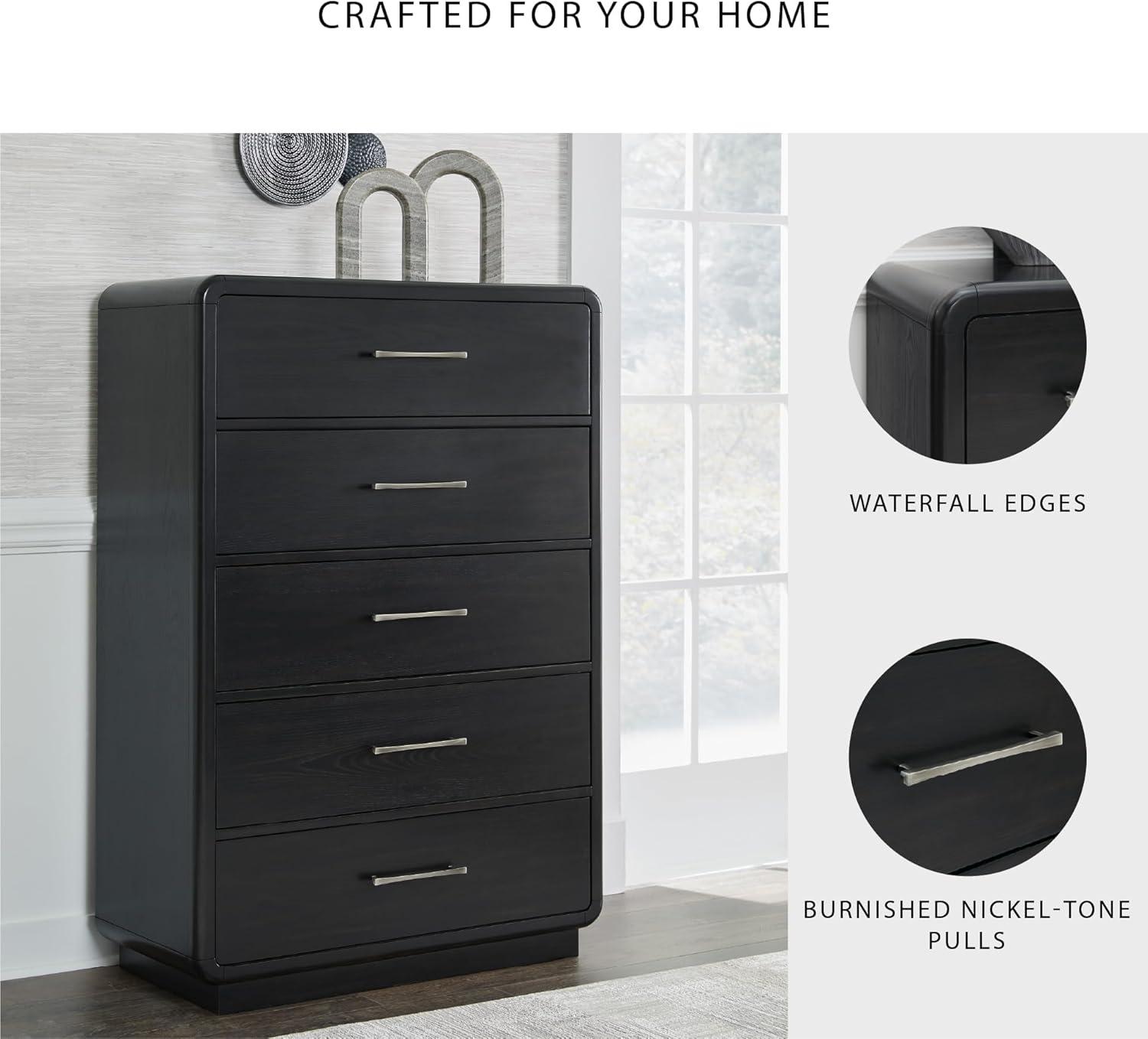 imageSignature Design by Ashley Rowanbeck Modern 7 Drawer Dresser with FeltLined Top Drawer and Safety Stop for Bedroom Black5 Drawer Chest
