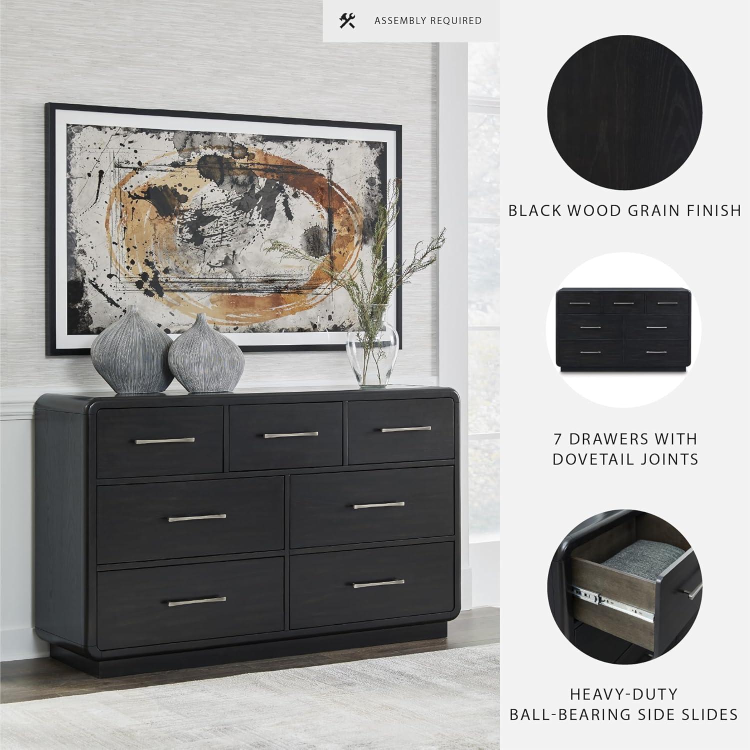 imageSignature Design by Ashley Rowanbeck Modern 7 Drawer Dresser with FeltLined Top Drawer and Safety Stop for Bedroom Black7 Drawer Dresser