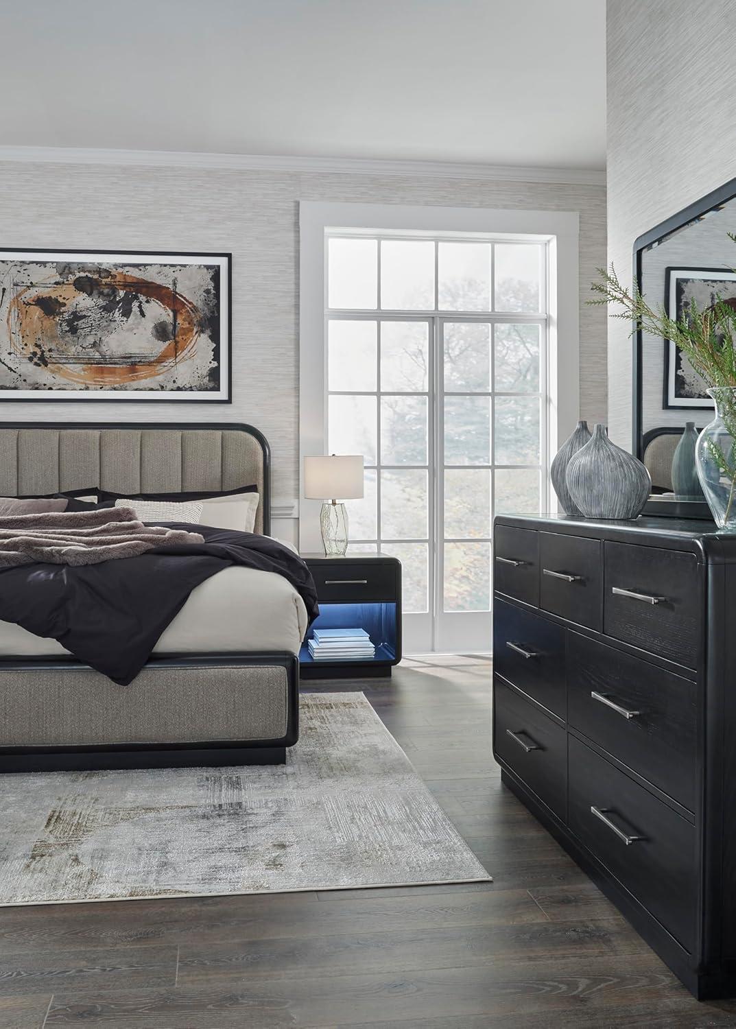 imageSignature Design by Ashley Rowanbeck Modern 7 Drawer Dresser with FeltLined Top Drawer and Safety Stop for Bedroom Black7 Drawer Dresser