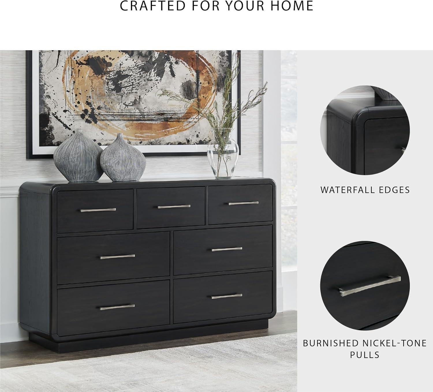 imageSignature Design by Ashley Rowanbeck Modern 7 Drawer Dresser with FeltLined Top Drawer and Safety Stop for Bedroom Black7 Drawer Dresser
