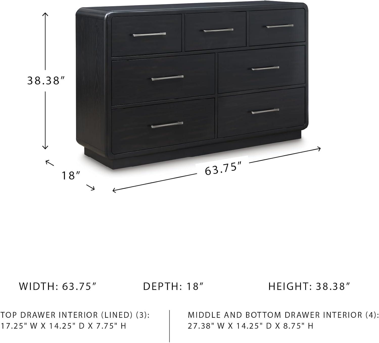 imageSignature Design by Ashley Rowanbeck Modern 7 Drawer Dresser with FeltLined Top Drawer and Safety Stop for Bedroom Black7 Drawer Dresser