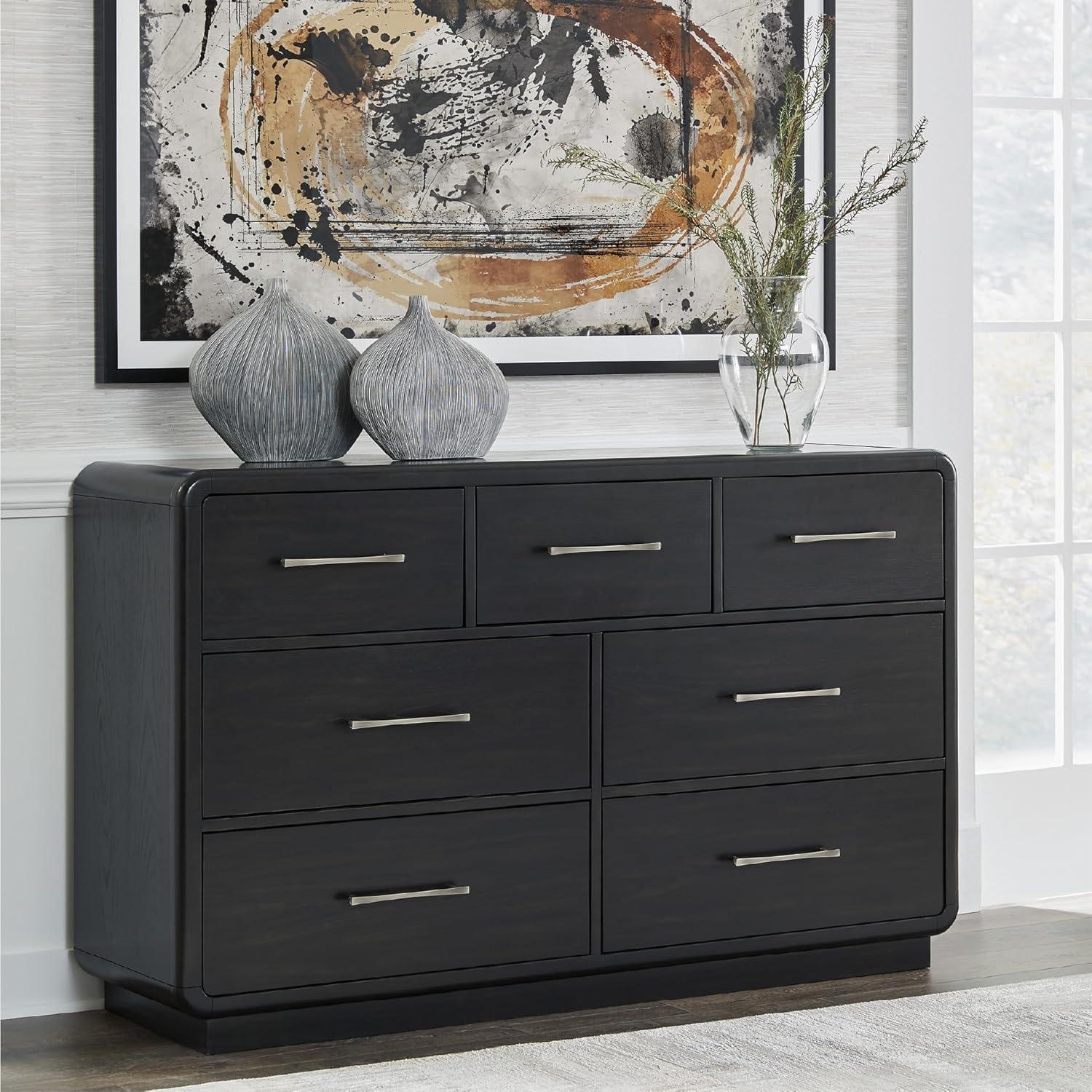 imageSignature Design by Ashley Rowanbeck Modern 7 Drawer Dresser with FeltLined Top Drawer and Safety Stop for Bedroom Black7 Drawer Dresser