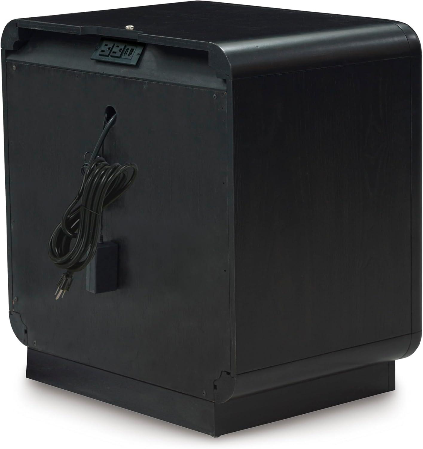 imageSignature Design by Ashley Rowanbeck Modern FeltLined 1 Drawer Nightstand with 1 Lower Shelf LED Lights Power Supply and USB Ports 2675quot Tall Black