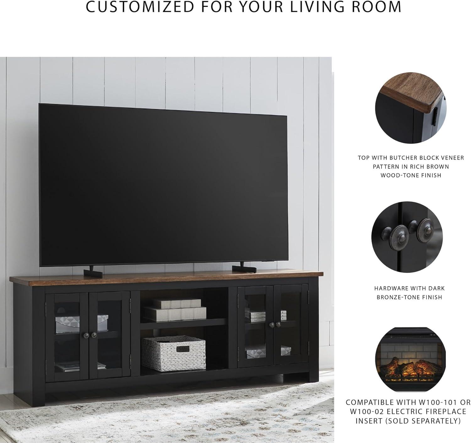 imageSignature Design by Ashley Sharlance Farmhouse 81quot TV Stand for TVs up to 93quot with Adjustable Shelves and Wire Management Light BrownBrownBlack