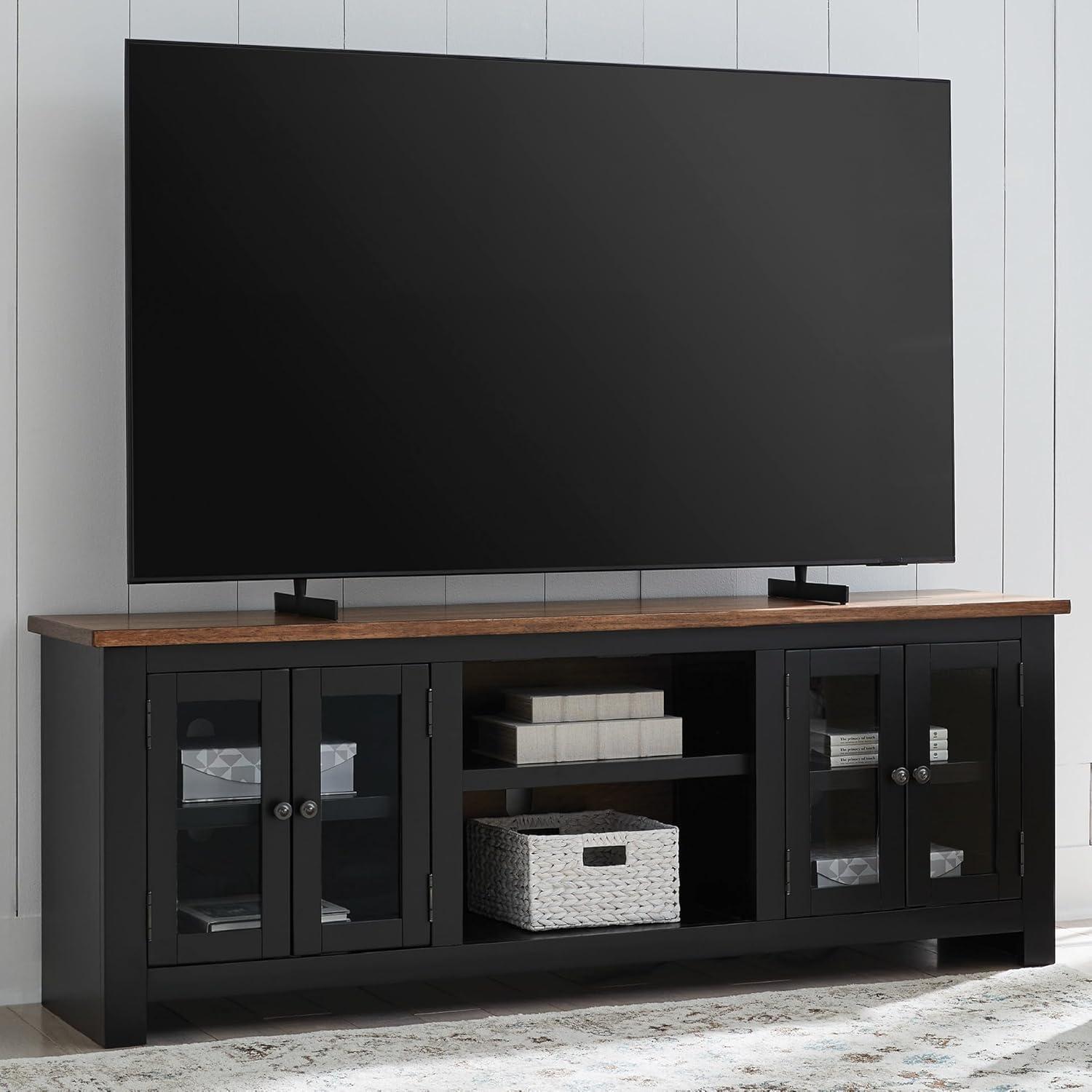 imageSignature Design by Ashley Sharlance Farmhouse 81quot TV Stand for TVs up to 93quot with Adjustable Shelves and Wire Management Light BrownBrownBlack