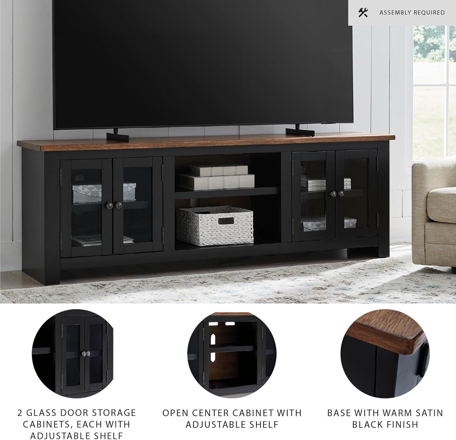 imageSignature Design by Ashley Sharlance Farmhouse 81quot TV Stand for TVs up to 93quot with Adjustable Shelves and Wire Management Light BrownBrownBlack