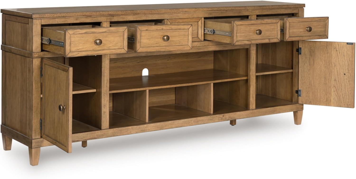 imageSignature Design by Ashley Sharlance Farmhouse 81quot TV Stand for TVs up to 93quot with Adjustable Shelves and Wire Management Light BrownLight Brown