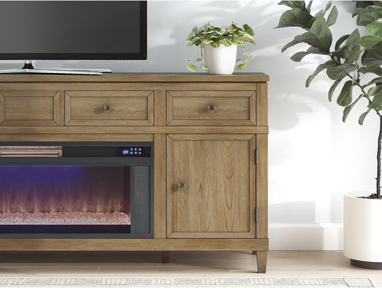 imageSignature Design by Ashley Sharlance Farmhouse 81quot TV Stand for TVs up to 93quot with Adjustable Shelves and Wire Management Light BrownLight Brown