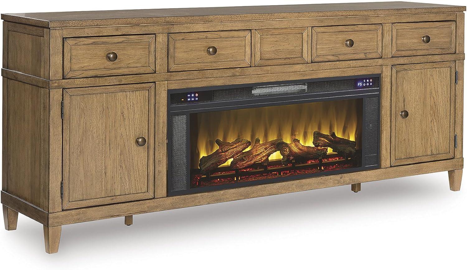 imageSignature Design by Ashley Sharlance Farmhouse 81quot TV Stand for TVs up to 93quot with Adjustable Shelves and Wire Management Light BrownLight Brown