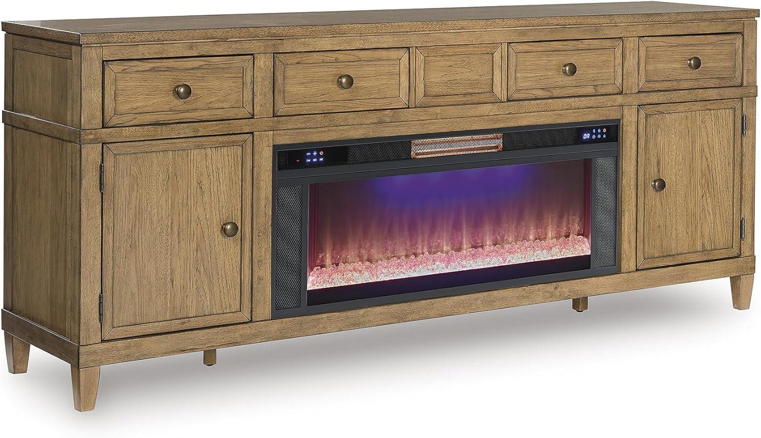 imageSignature Design by Ashley Sharlance Farmhouse 81quot TV Stand for TVs up to 93quot with Adjustable Shelves and Wire Management Light BrownLight Brown