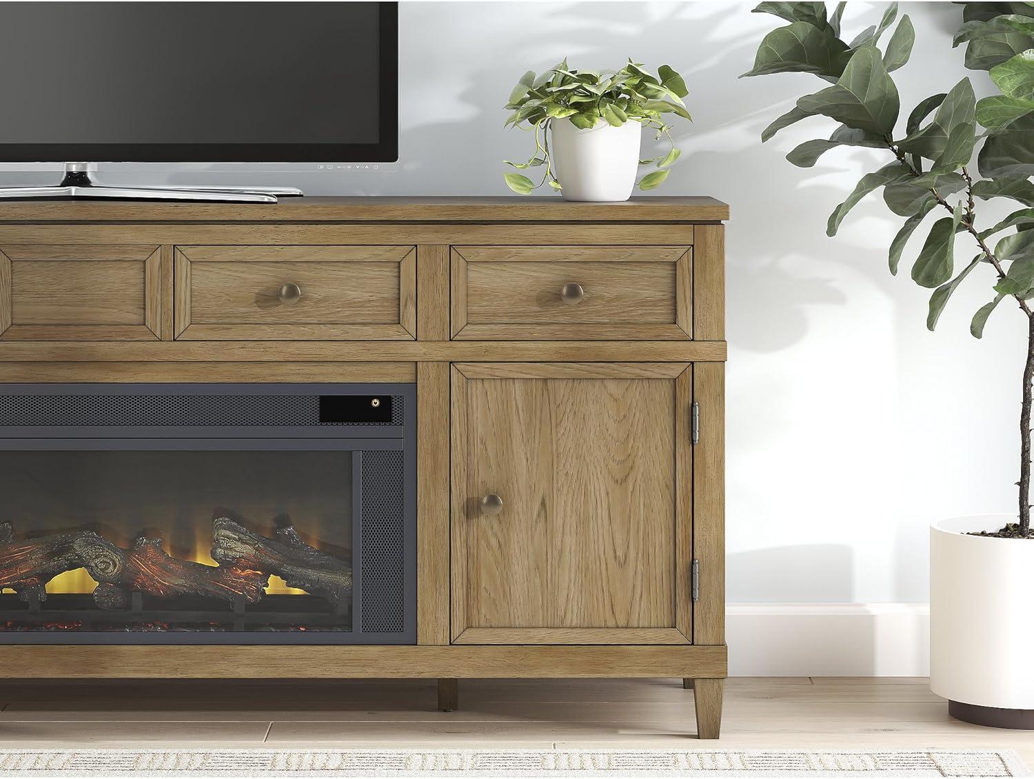 imageSignature Design by Ashley Sharlance Farmhouse 81quot TV Stand for TVs up to 93quot with Adjustable Shelves and Wire Management Light BrownLight Brown