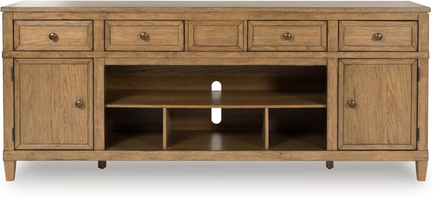 imageSignature Design by Ashley Sharlance Farmhouse 81quot TV Stand for TVs up to 93quot with Adjustable Shelves and Wire Management Light BrownLight Brown