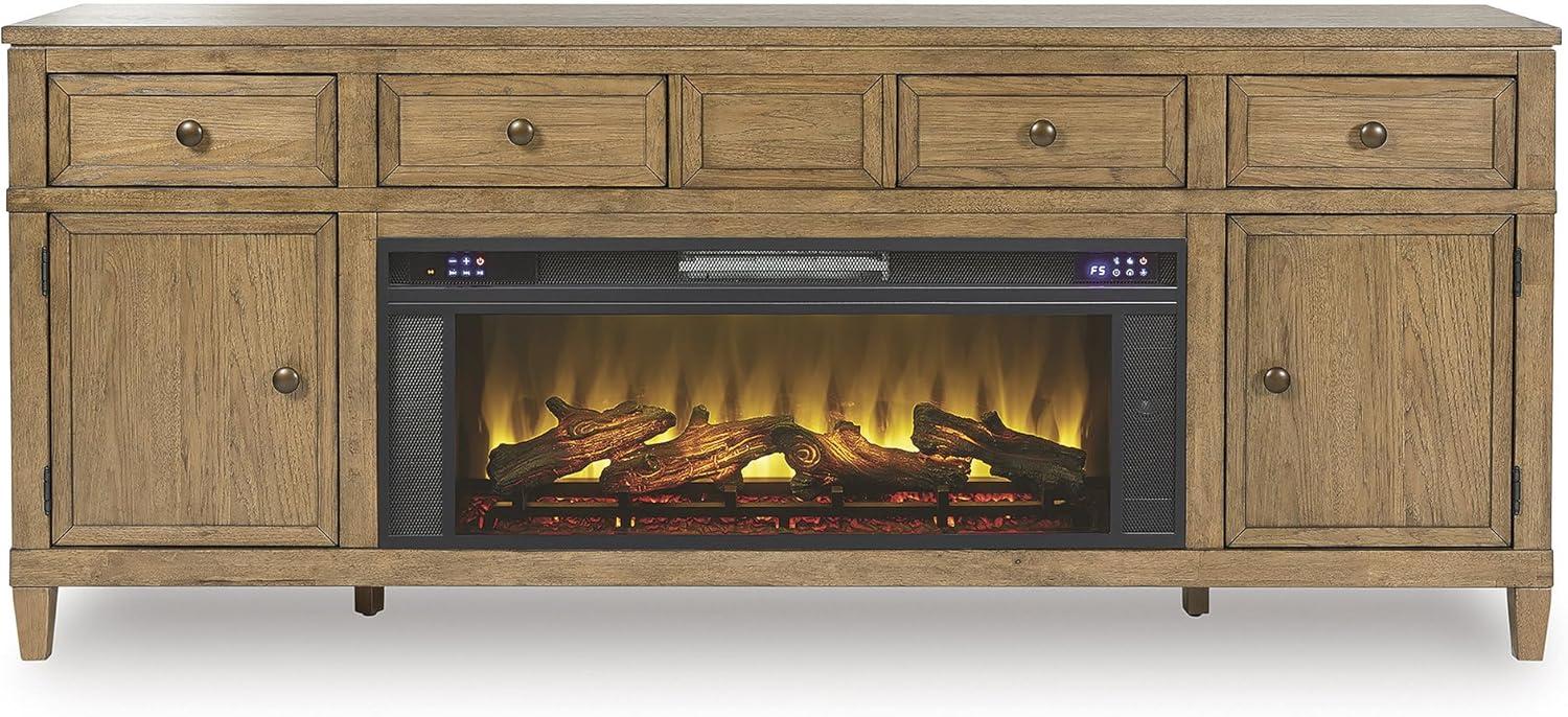 imageSignature Design by Ashley Sharlance Farmhouse 81quot TV Stand for TVs up to 93quot with Adjustable Shelves and Wire Management Light BrownLight Brown