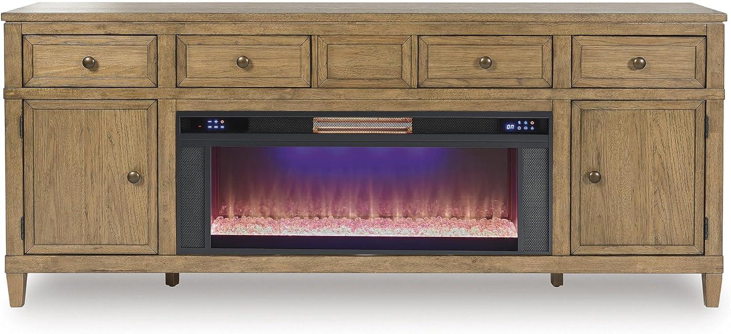 imageSignature Design by Ashley Sharlance Farmhouse 81quot TV Stand for TVs up to 93quot with Adjustable Shelves and Wire Management Light BrownLight Brown