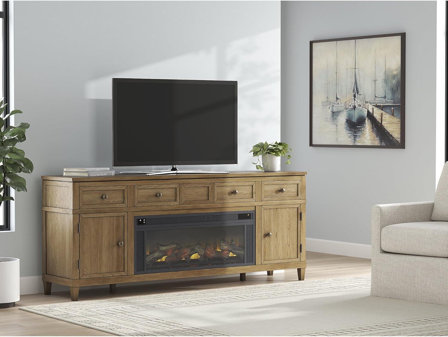 imageSignature Design by Ashley Sharlance Farmhouse 81quot TV Stand for TVs up to 93quot with Adjustable Shelves and Wire Management Light BrownLight Brown