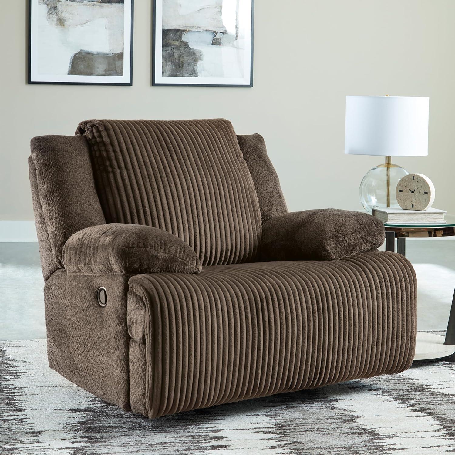 imageSignature Design by Ashley Top Tier Modern Indoor Upholstered Manual Rocker Recliner WhiteDark Brown