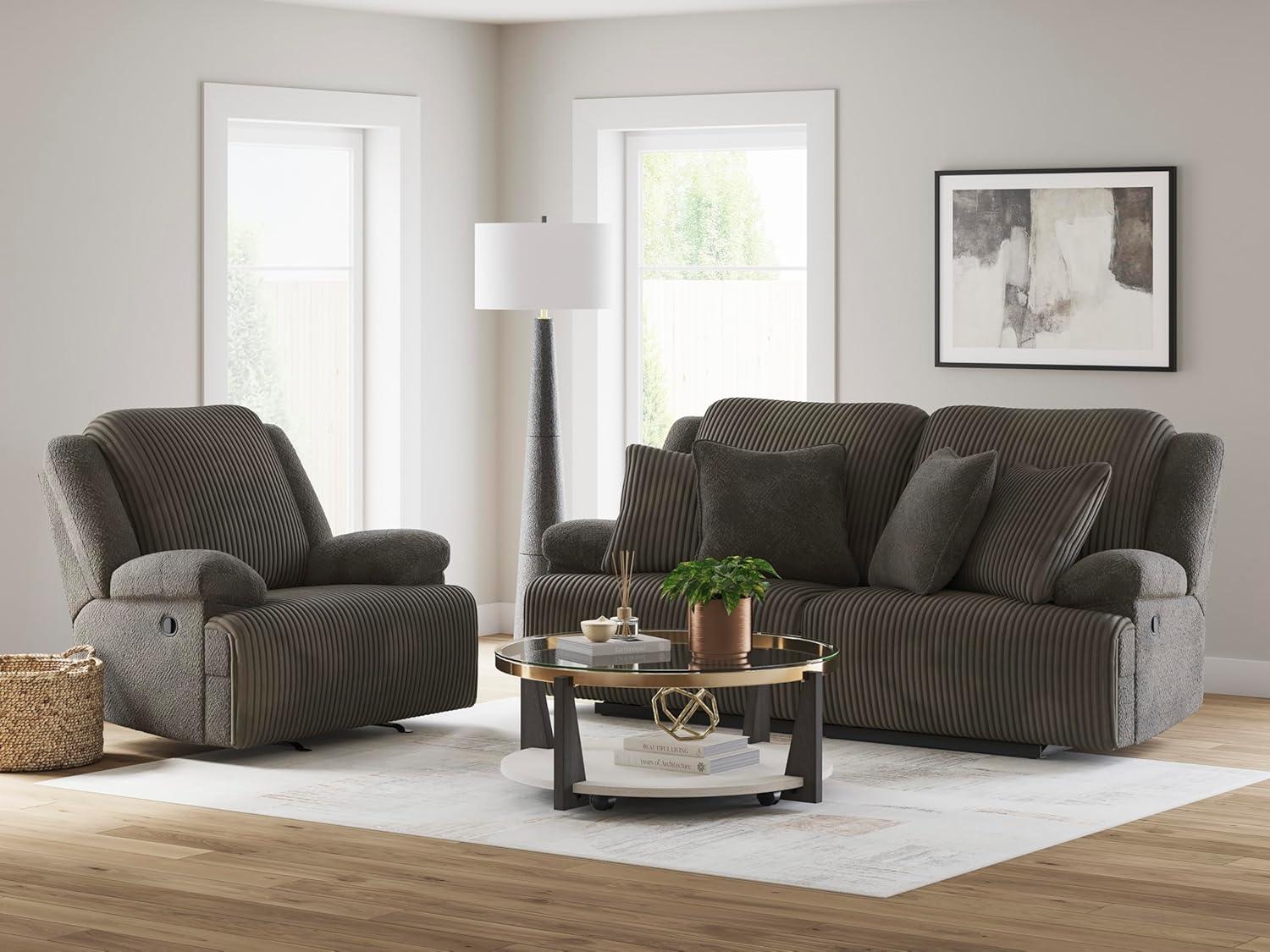 imageSignature Design by Ashley Top Tier Modern Indoor Upholstered Manual Rocker Recliner WhiteDark Brown