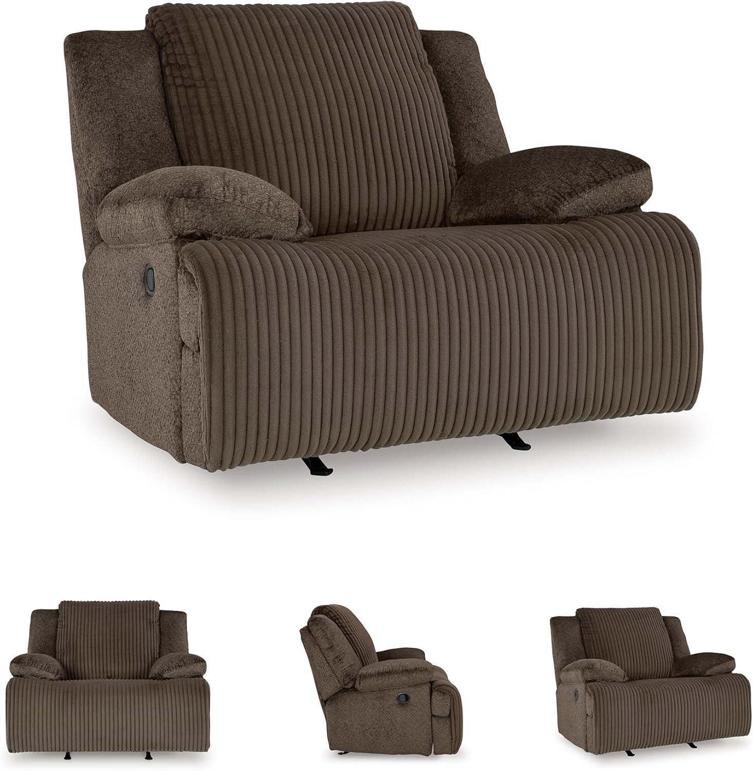 imageSignature Design by Ashley Top Tier Modern Indoor Upholstered Manual Rocker Recliner WhiteDark Brown