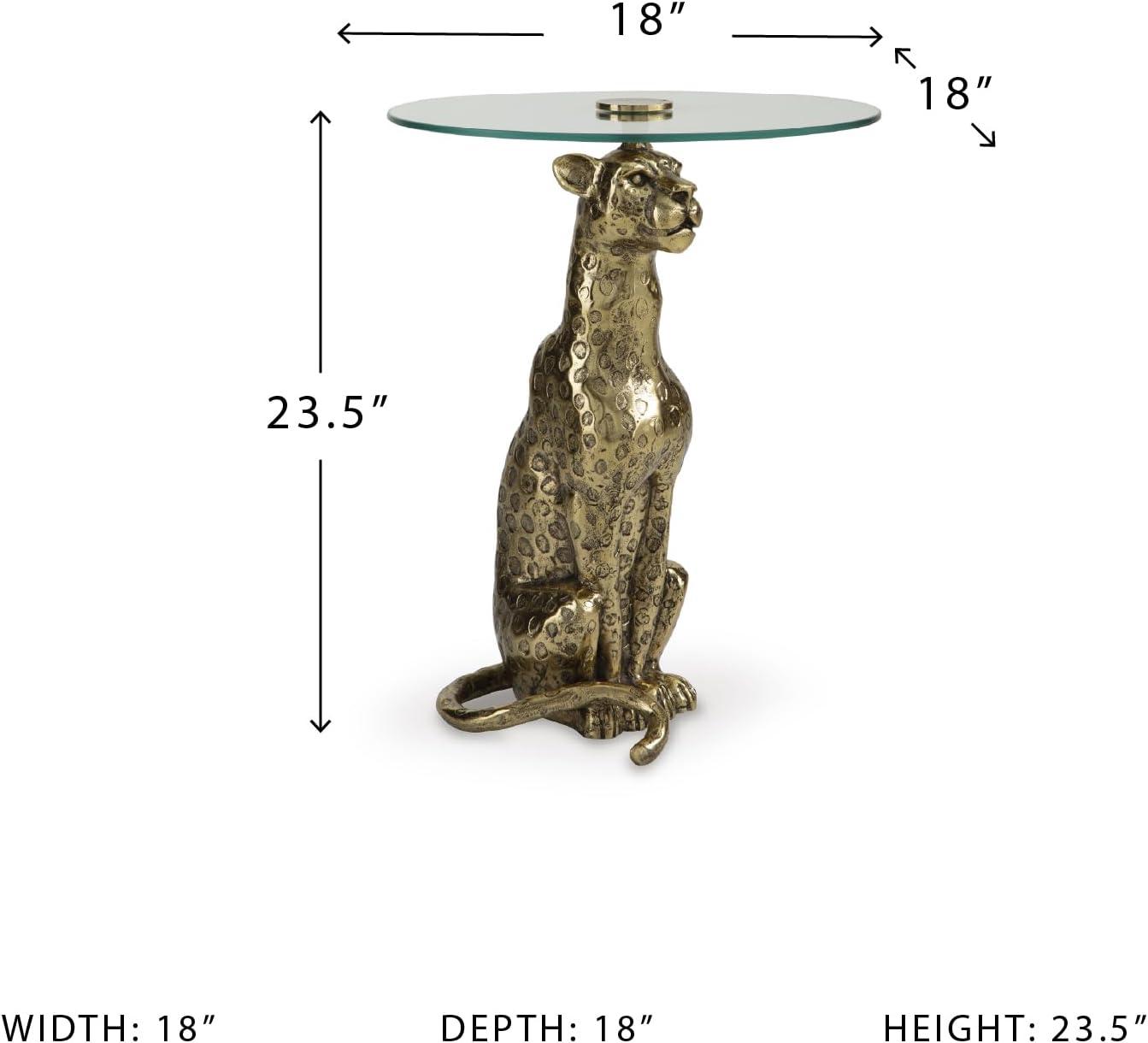 imageSignature Design by Ashley Vallain Industrial Glass Tabletop Accent Table with Leopard Base Metallic ampamp Glass