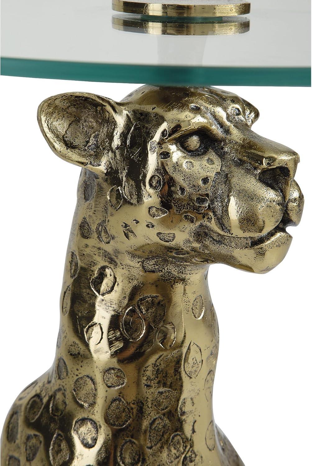 imageSignature Design by Ashley Vallain Industrial Glass Tabletop Accent Table with Leopard Base Metallic ampamp Glass