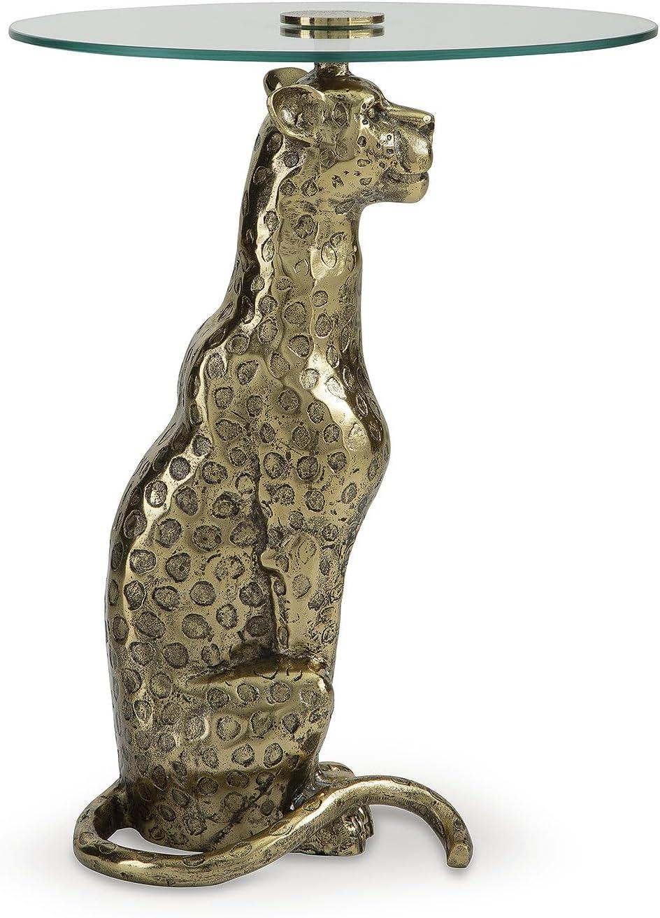 imageSignature Design by Ashley Vallain Industrial Glass Tabletop Accent Table with Leopard Base Metallic ampamp Glass