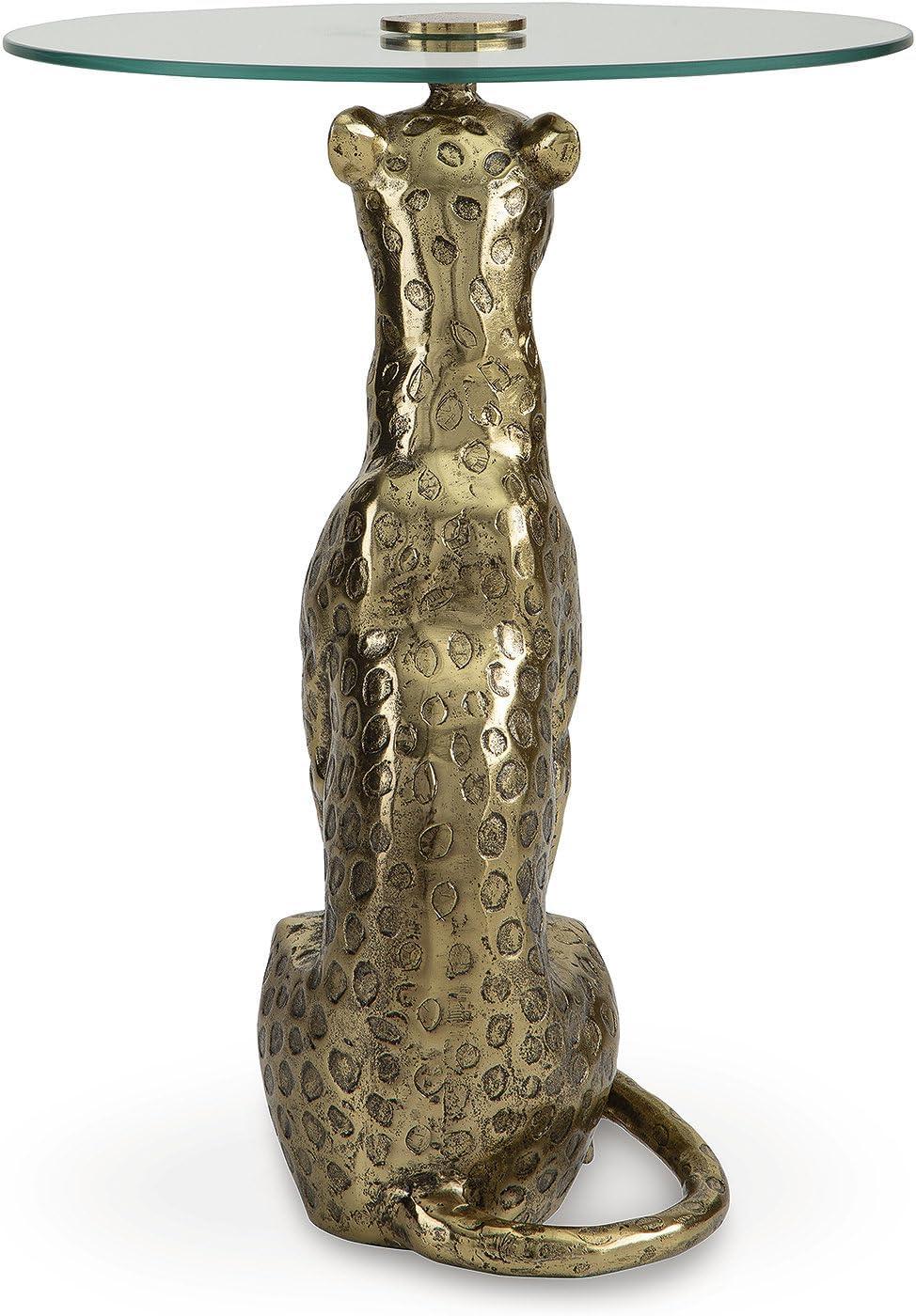 imageSignature Design by Ashley Vallain Industrial Glass Tabletop Accent Table with Leopard Base Metallic ampamp Glass