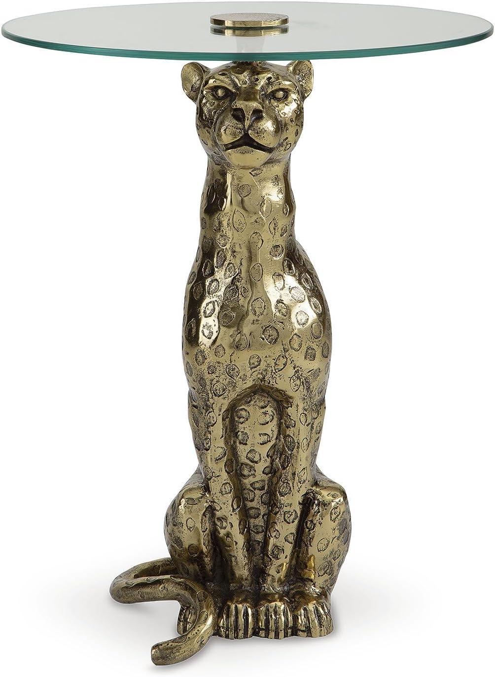 imageSignature Design by Ashley Vallain Industrial Glass Tabletop Accent Table with Leopard Base Metallic ampamp Glass