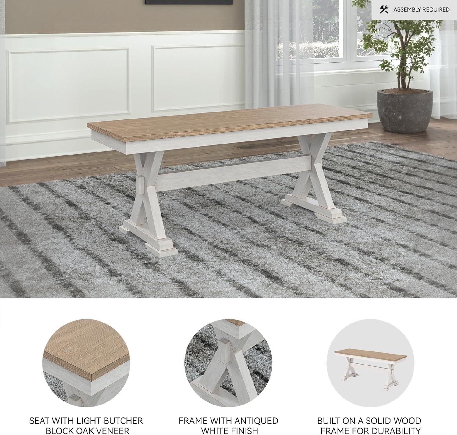 imageSignature Design by Ashley Westlinport Farmhouse 48quot Dining Bench with Antiqued Finish Antique White