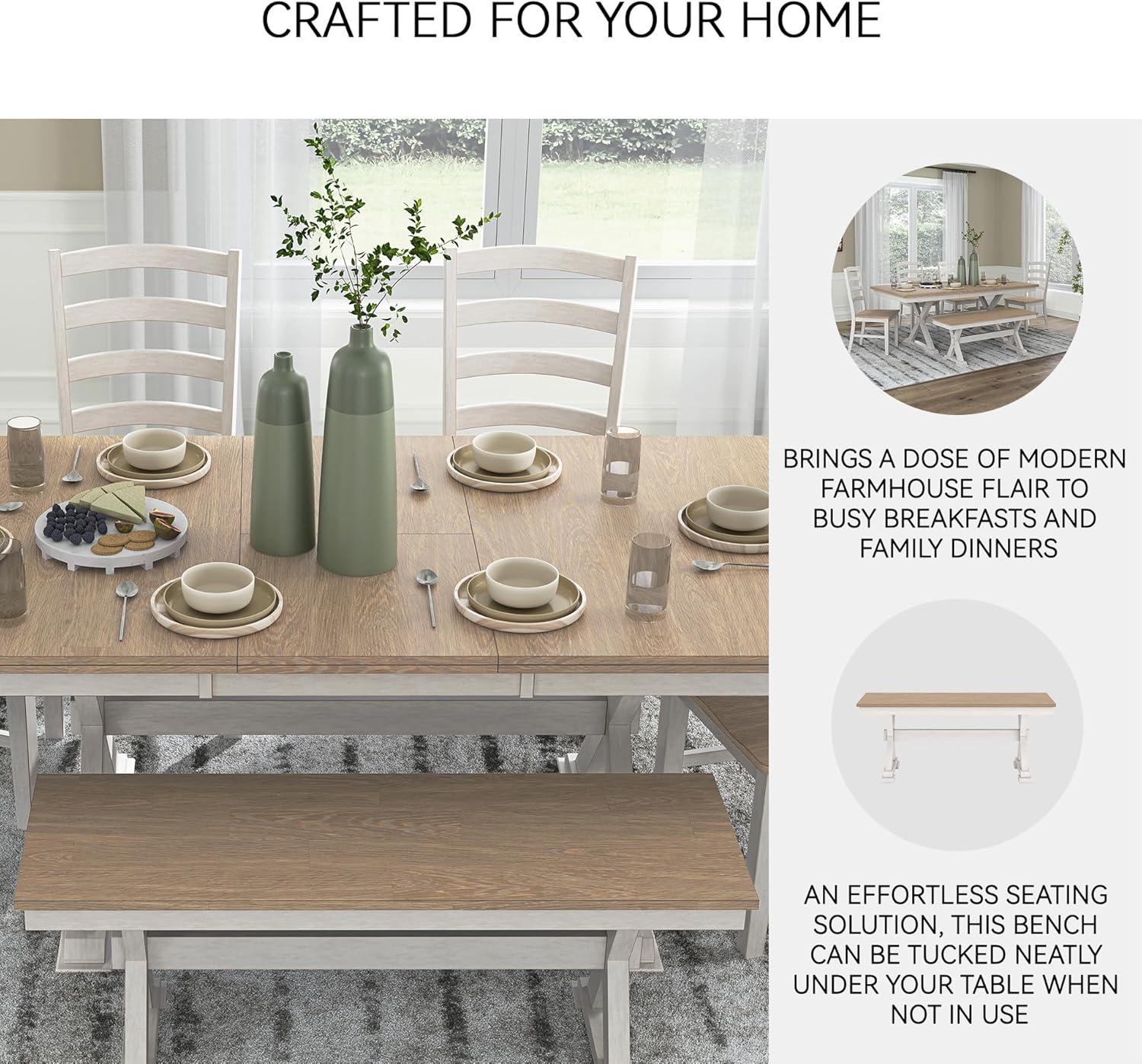 imageSignature Design by Ashley Westlinport Farmhouse 48quot Dining Bench with Antiqued Finish Antique White