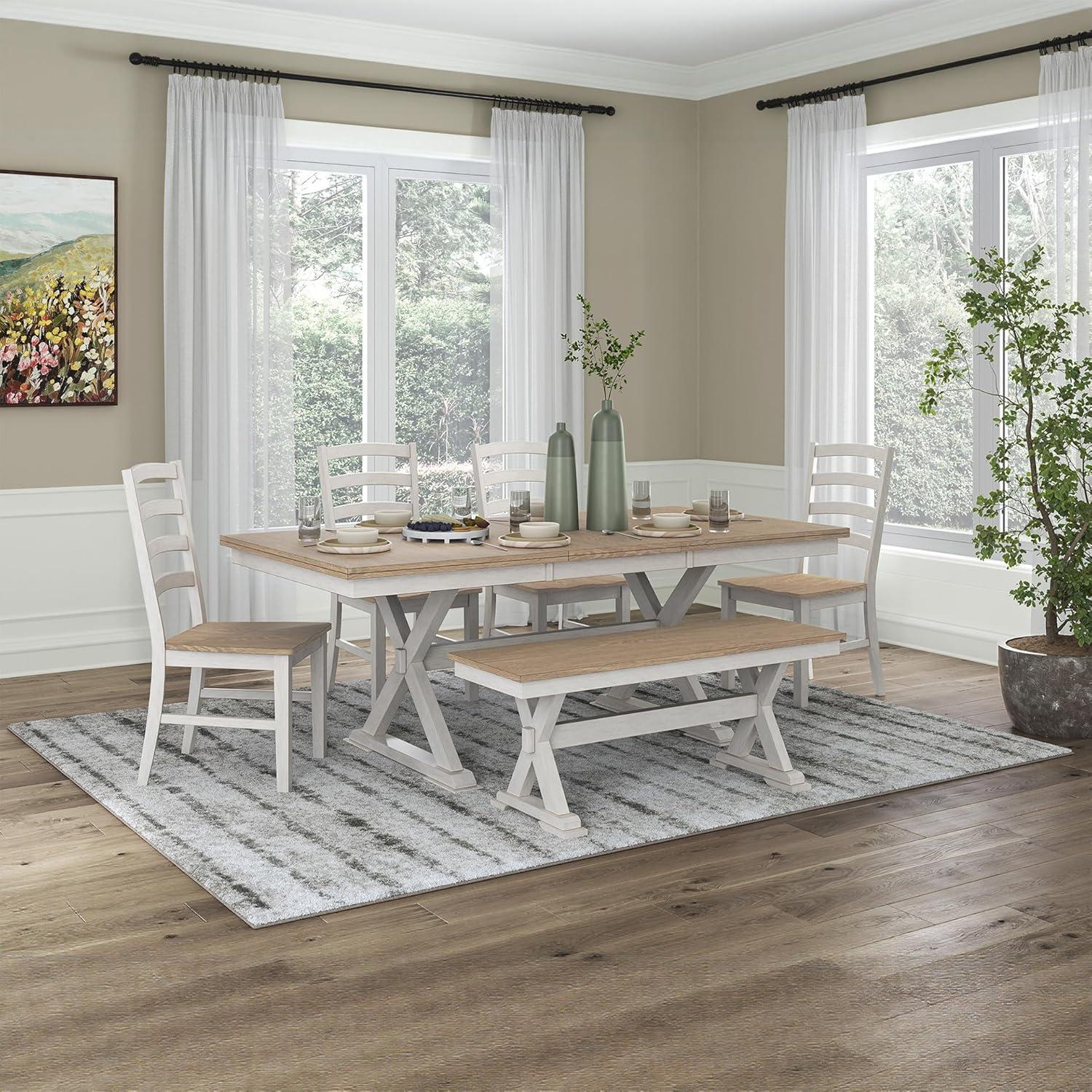 imageSignature Design by Ashley Westlinport Farmhouse 48quot Dining Bench with Antiqued Finish Antique White