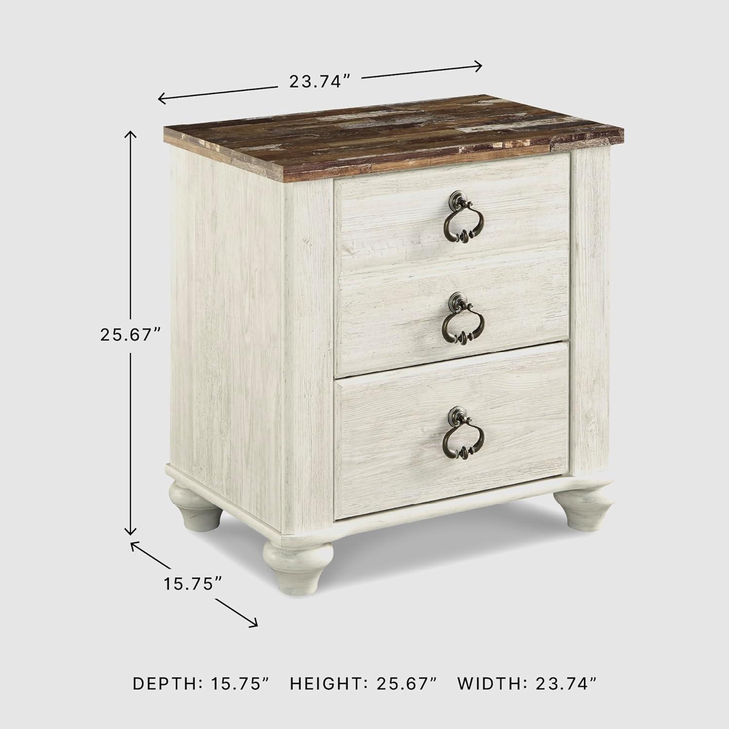 imageSignature Design by Ashley Willowton Farmhouse 2 Drawer Nightstand with USB Charging Ports 2567quot Tall WhitewashWhitewash