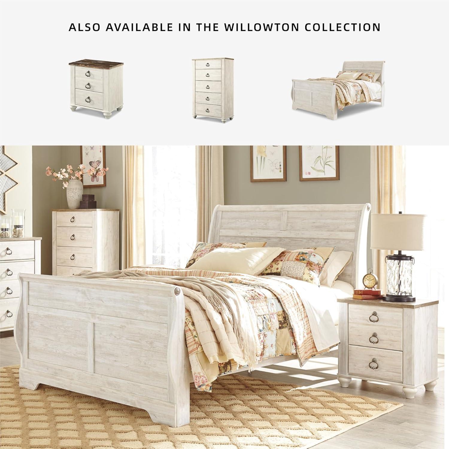 imageSignature Design by Ashley Willowton Farmhouse 2 Drawer Nightstand with USB Charging Ports 2567quot Tall WhitewashWhitewash