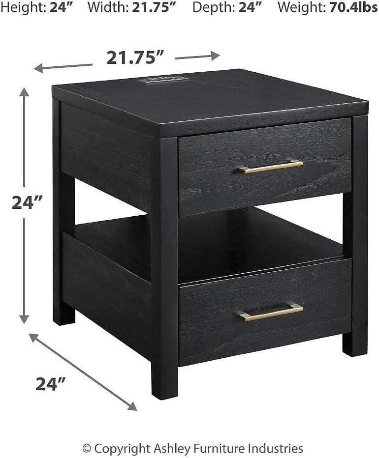 imageSignature Design by Ashley Winbardi Industrial 2Drawer End Table with Open Cubby USB Ports Black
