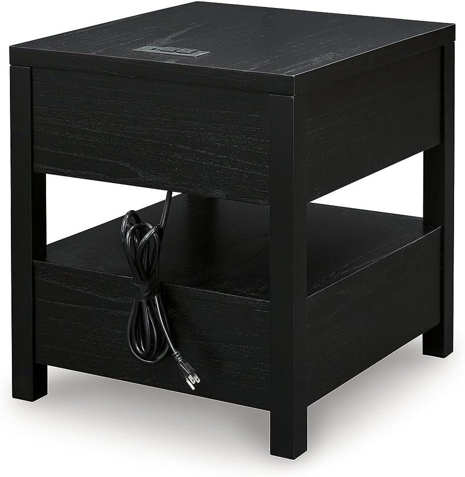 imageSignature Design by Ashley Winbardi Industrial 2Drawer End Table with Open Cubby USB Ports Black