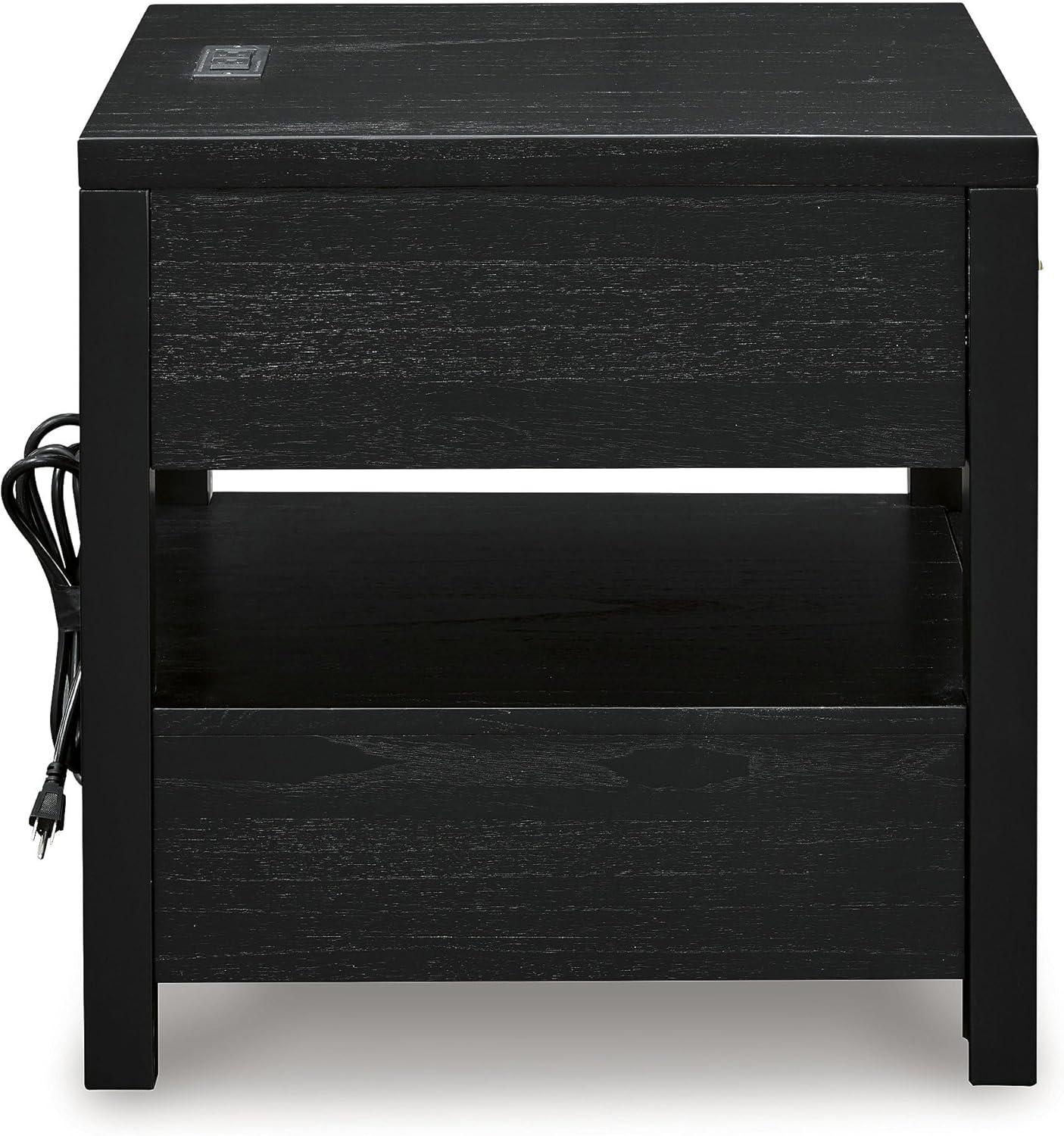 imageSignature Design by Ashley Winbardi Industrial 2Drawer End Table with Open Cubby USB Ports Black