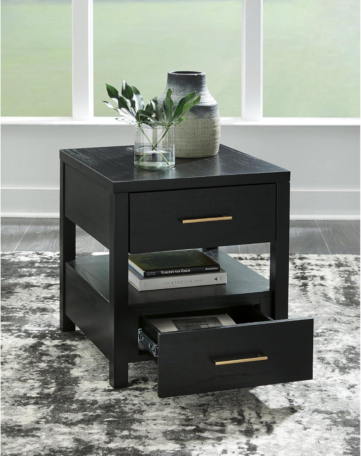 imageSignature Design by Ashley Winbardi Industrial 2Drawer End Table with Open Cubby USB Ports Black