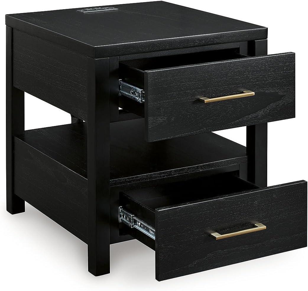 imageSignature Design by Ashley Winbardi Industrial 2Drawer End Table with Open Cubby USB Ports Black