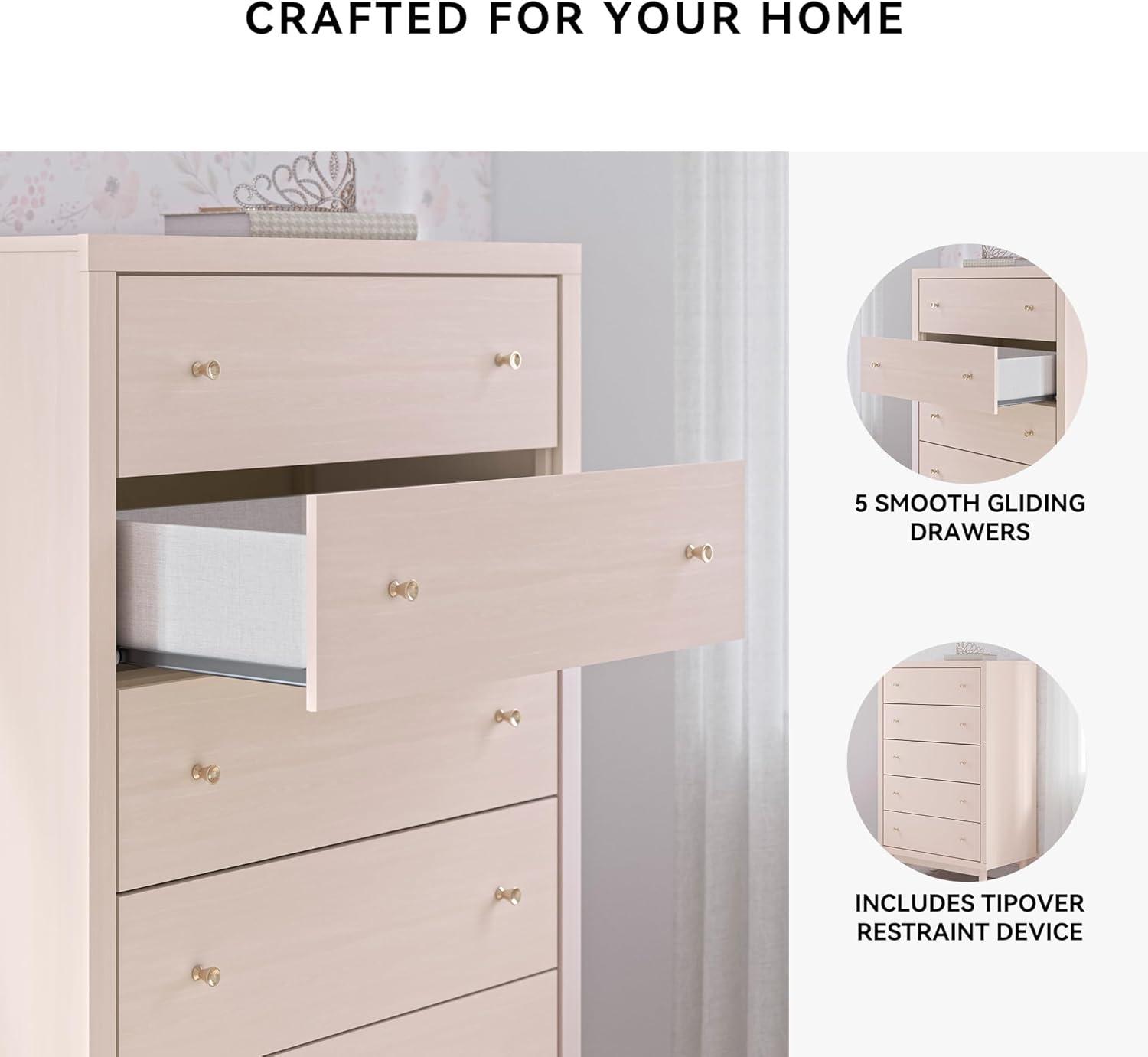 imageSignature Design by Ashley Wistenpine Modern 6Drawer Dresser with Safety Stop Pink5 Drawer Chest