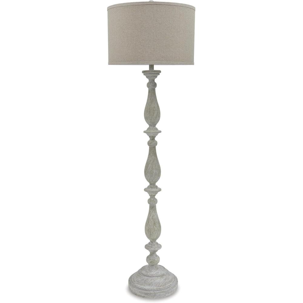 imageSignature Design by Ashley Bernadate Cottage Candlestick Design Poly Floor Lamp 3Way Switch Cast Resin ampamp Fabric Drum Shade 18quot W x 18quot D x 6113quot H WhitewashFloor