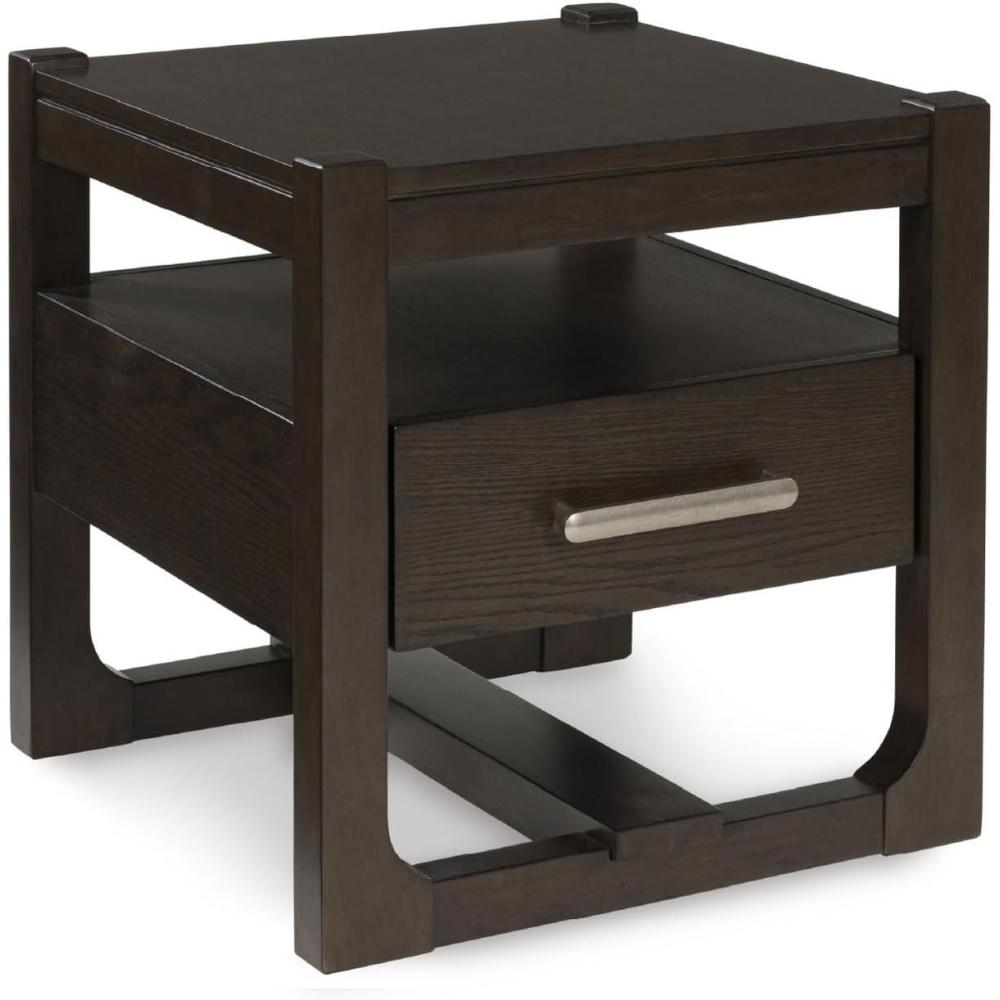 imageSignature Design by Ashley Breckington Contemporary End Table with Lower Shelf Dark BrownDark Brown Drawer