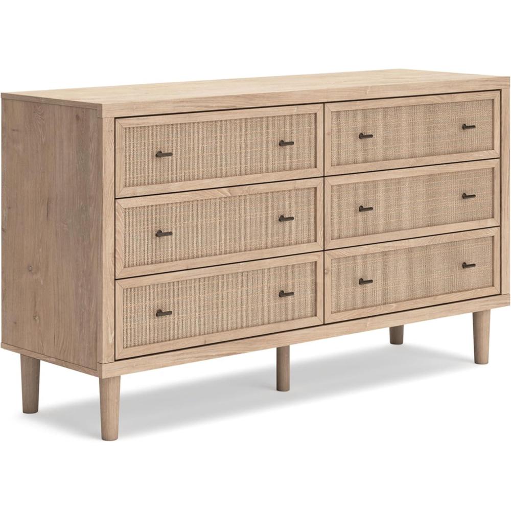 imageSignature Design by Ashley Cielden Coastal 6Drawer Dresser BronzeTone Knobs Safety Stop Textured Cane Details 6201quot W x 1965quot D x 3567quot H Light BrownLight Brown