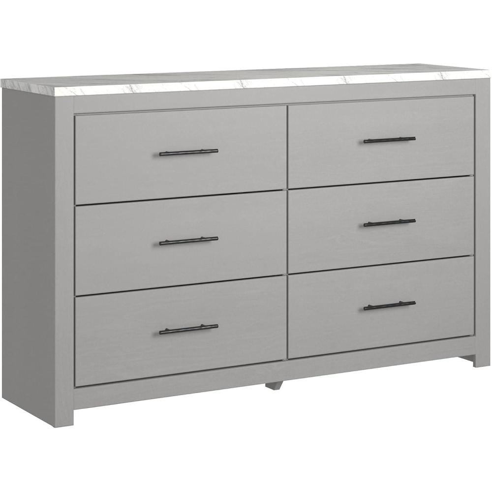 imageSignature Design by Ashley Cottonburg Modern Six Drawer Dresser with Faux Marble Top Light GrayLight Gray