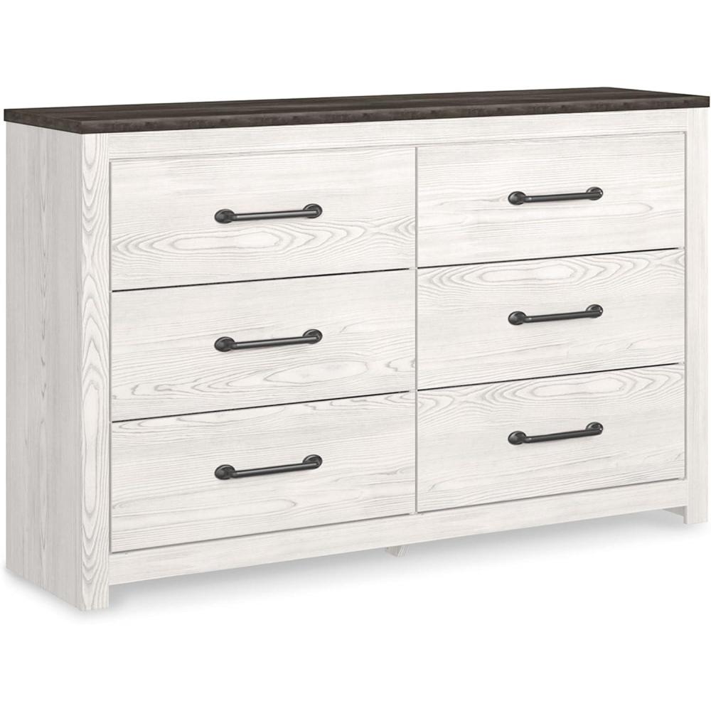 imageSignature Design by Ashley Cottonburg Modern Six Drawer Dresser with Faux Marble Top Light GrayWhite